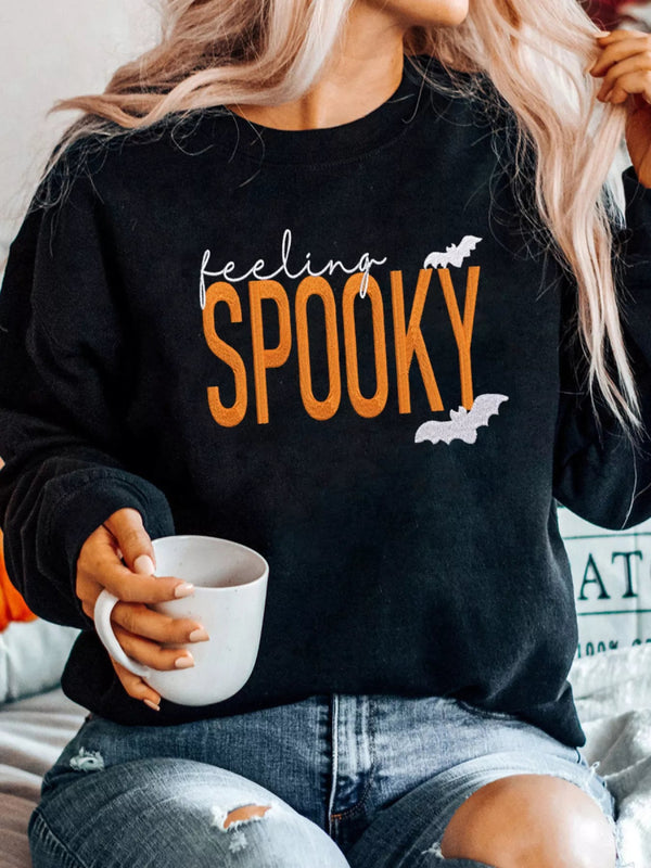 Feeling Spooky Halloween Embroidered Sweatshirt - Black - S - ccab28c3e16c4b2ab5854418d80ebbaf - Max - Origin - Tatoo Tee