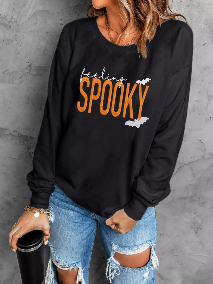 Feeling Spooky Halloween Embroidered Sweatshirt - Black - S - b940436a5a364592ac900d75ed26af92 - Max - Origin - Tatoo Tee