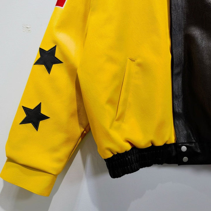 Ferrari Black - Yellow Leather Vintage Racing Jacket - XS - Ferrari Black - Yellow Leather Vintage Racing Jacket - Tatoo Tee