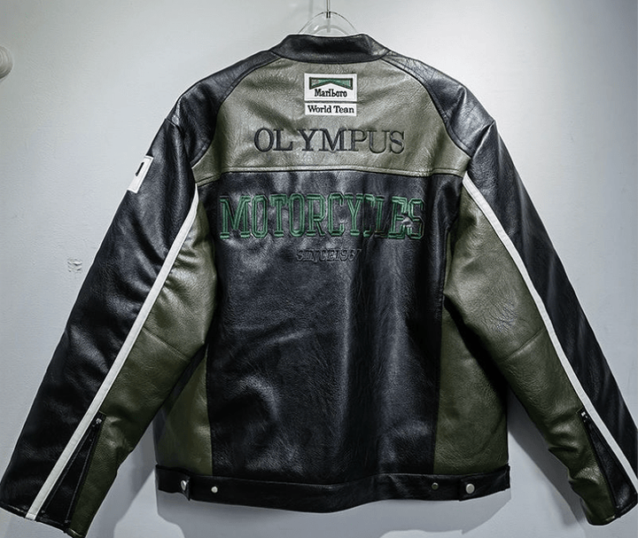 Ferrari Green - Black Leather Vintage Racing Jacket - XS - Ferrari Green - Black Leather Vintage Racing Jacket - Tatoo Tee