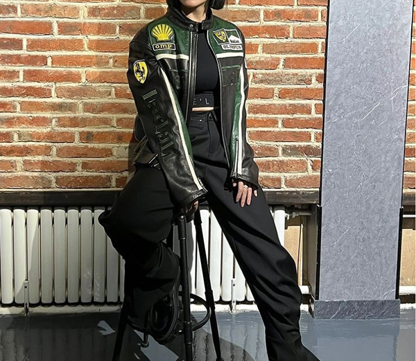 Ferrari Green-Black Leather Vintage Racing Jacket