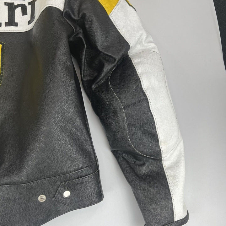 Ferrari Leather Motorcycle Jacket Yellow - Female - XS - Ferrari Leather Motorcycle Jacket Yellow - Tatoo Tee