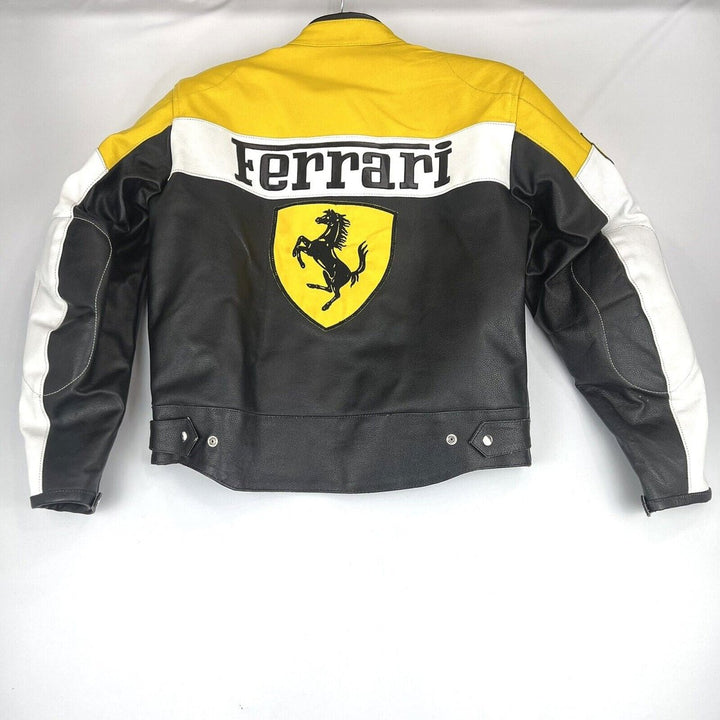 Ferrari Leather Motorcycle Jacket Yellow - Female - XS - Ferrari Leather Motorcycle Jacket Yellow - Tatoo Tee