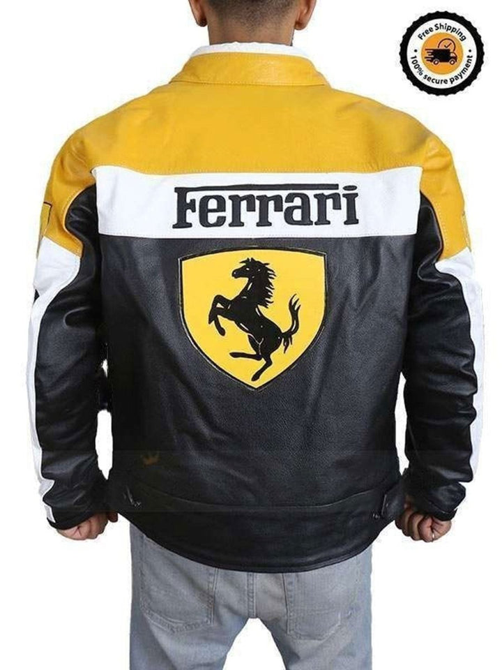 Ferrari Leather Motorcycle Jacket Yellow - Female - XS - Ferrari Leather Motorcycle Jacket Yellow - Tatoo Tee