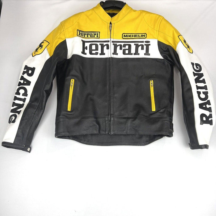 Ferrari Leather Motorcycle Jacket Yellow - Female - XS - Ferrari Leather Motorcycle Jacket Yellow - Tatoo Tee