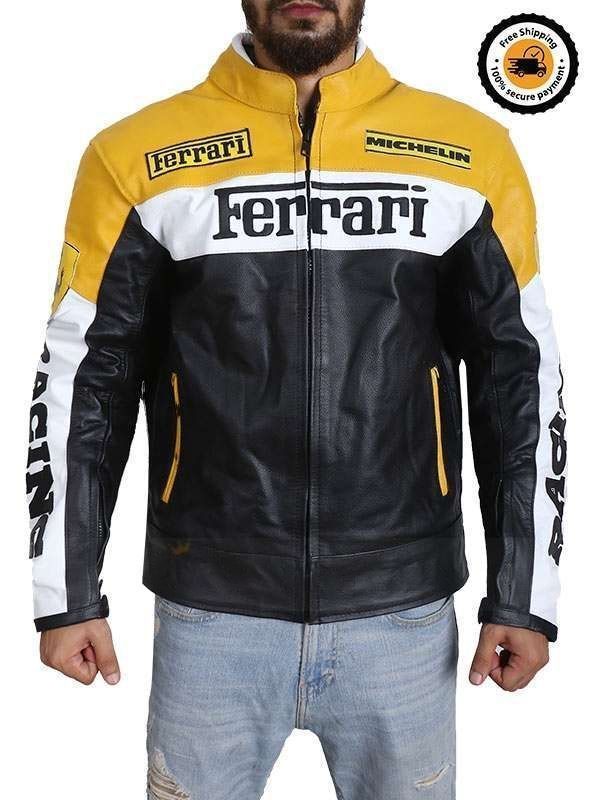 Ferrari Leather Motorcycle Jacket Yellow - Female - XS - Ferrari Leather Motorcycle Jacket Yellow - Tatoo Tee