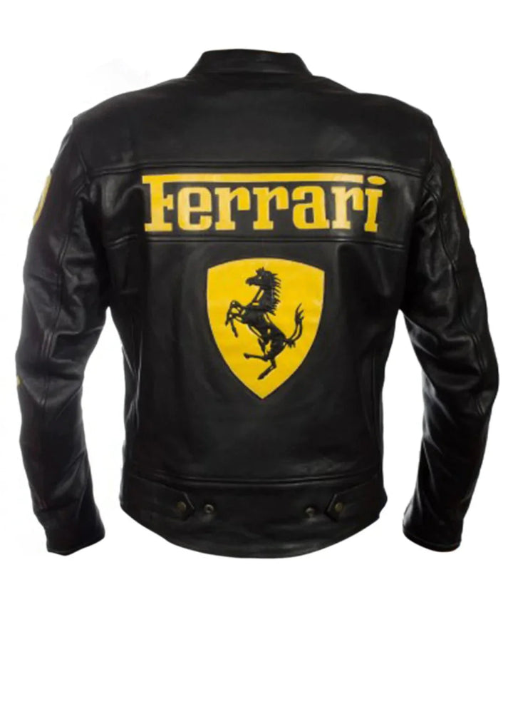 Ferrari Motorcycle Black Leather Racing Jacket - Male - XS - Ferrari Motorcycle Black Leather Racing Jacket - Tatoo Tee