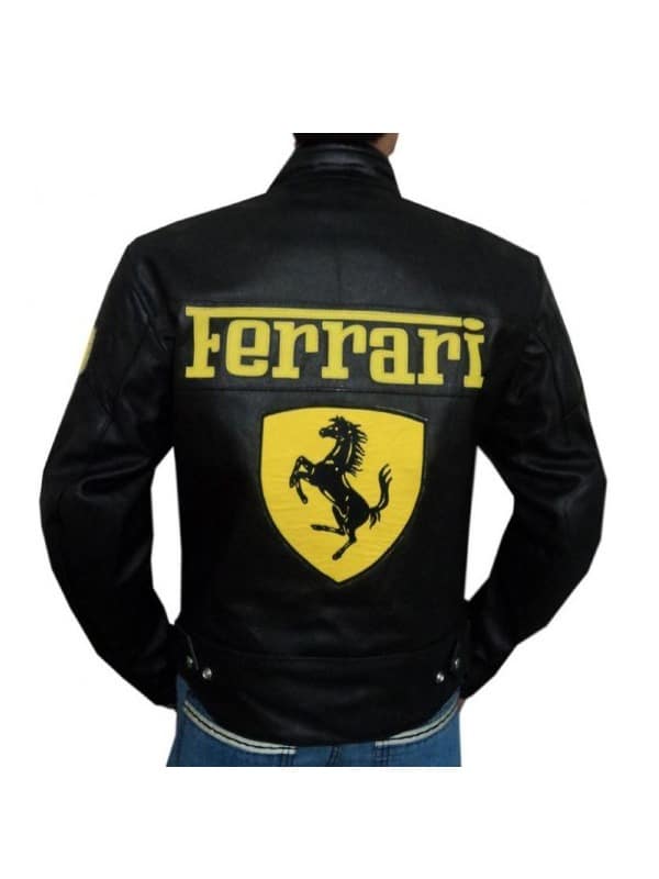 Ferrari Motorcycle Black Leather Racing Jacket - Male - XS - Ferrari Motorcycle Black Leather Racing Jacket - Tatoo Tee