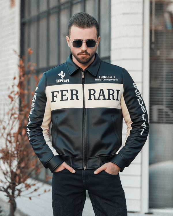 Ferrari Racing F1 Leather Bomber Jacket - Male - XS - Ferrari Racing F1 Leather Bomber Jacket - Tatoo Tee