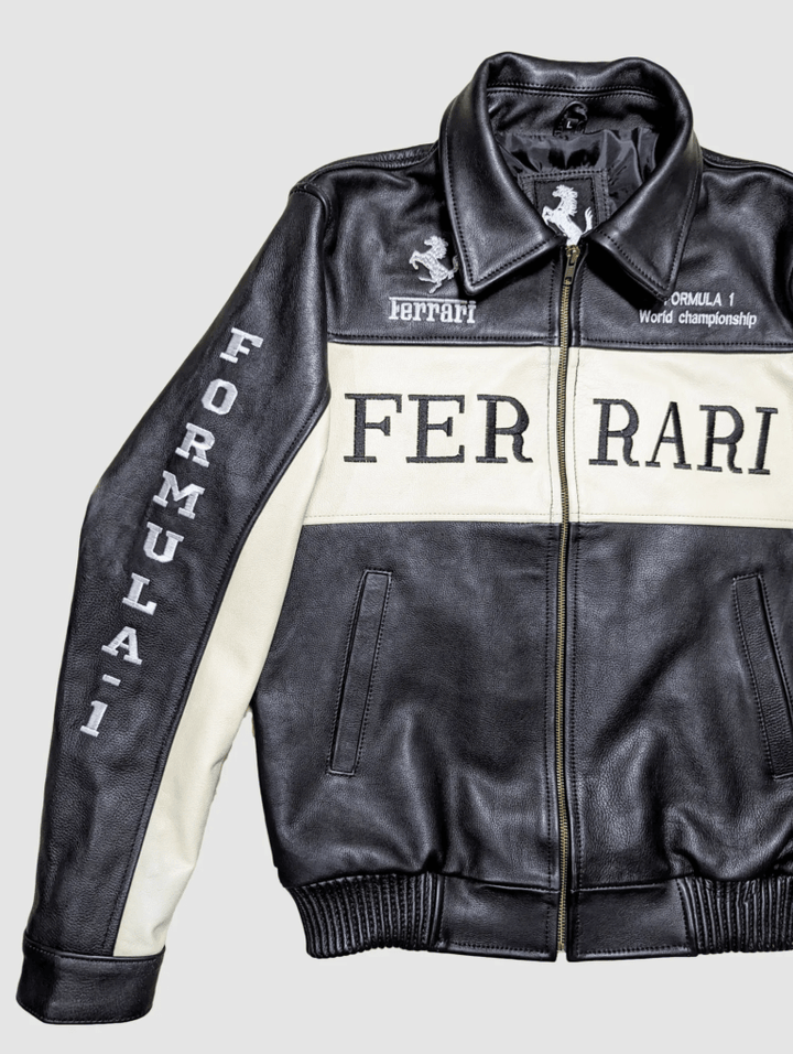 Ferrari Racing F1 Leather Bomber Jacket - Male - XS - Ferrari Racing F1 Leather Bomber Jacket - Tatoo Tee