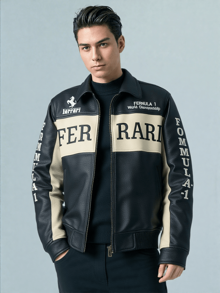 Ferrari Racing F1 Leather Bomber Jacket - Male - XS - Ferrari Racing F1 Leather Bomber Jacket - Tatoo Tee