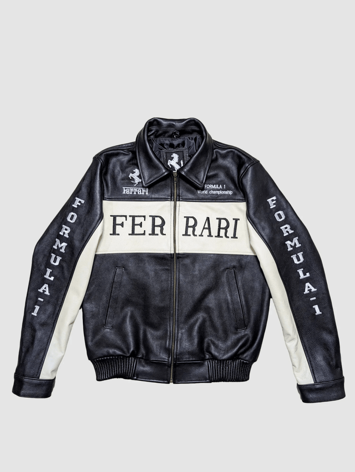 Ferrari Racing F1 Leather Bomber Jacket - Male - XS - Ferrari Racing F1 Leather Bomber Jacket - Tatoo Tee