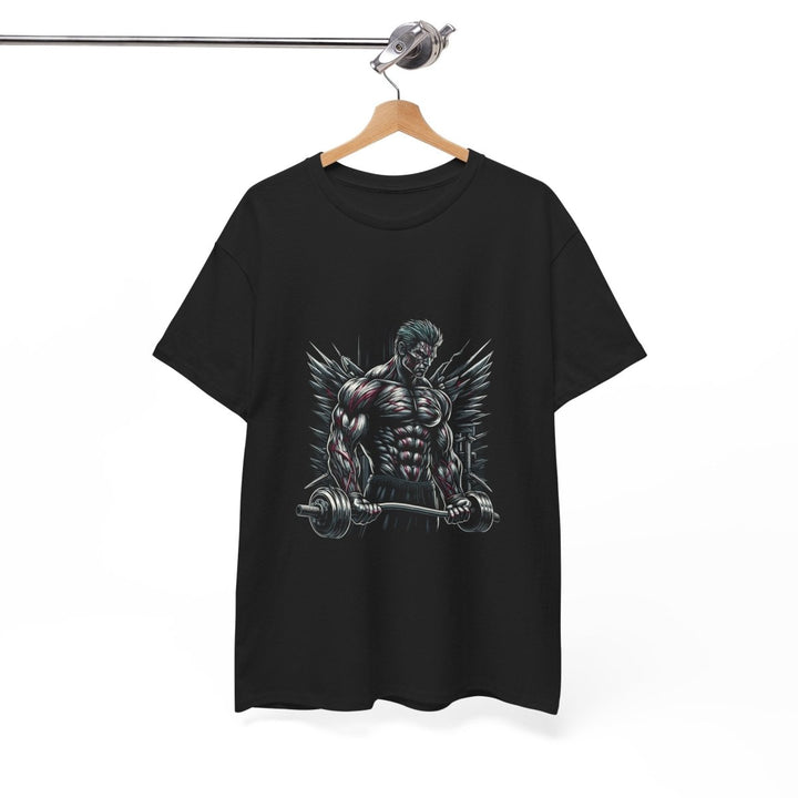 Fitness Warrior Unisex Heavy Cotton Tee - Gym Motivation Shirt with Barbell and Winged Design - Black - S - Fitness Warrior Unisex Heavy Cotton Tee - Gym Motivation Shirt with Barbell and Winged Design - Tatoo Tee