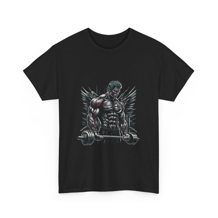 Fitness Warrior Unisex Heavy Cotton Tee - Gym Motivation Shirt with Barbell and Winged Design - Black - S - Fitness Warrior Unisex Heavy Cotton Tee - Gym Motivation Shirt with Barbell and Winged Design - Tatoo Tee