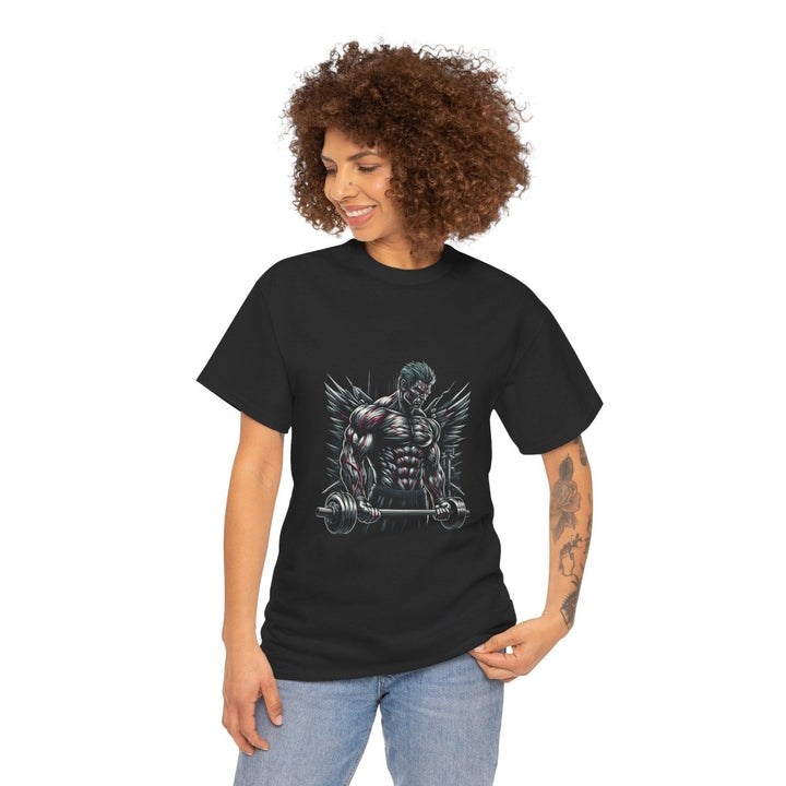 Fitness Warrior Unisex Heavy Cotton Tee - Gym Motivation Shirt with Barbell and Winged Design - Black - S - Fitness Warrior Unisex Heavy Cotton Tee - Gym Motivation Shirt with Barbell and Winged Design - Tatoo Tee