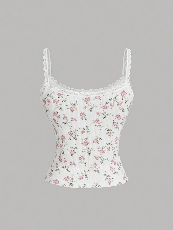 Floral Lace Trim Cami - White Print - XS - 8e3f15d1e3114ac5bd70e8168508ecff - Max - Origin - Tatoo Tee