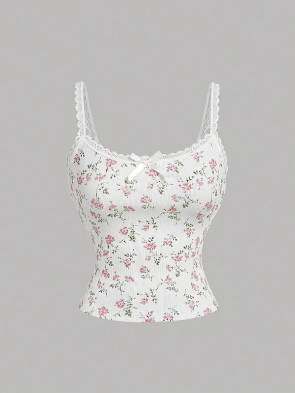 Floral Lace Trim Cami - White Print - XS - 5eed06a75aff4c8699815c53b348ef0a - Max - Origin - Tatoo Tee