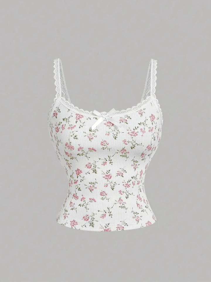 Floral Lace Trim Cami - White Print - XS - 5eed06a75aff4c8699815c53b348ef0a - Max - Origin - Tatoo Tee