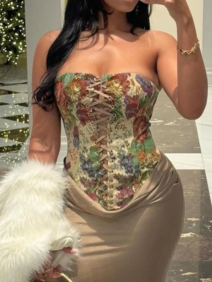 Floral Print Lace Up Tube Top - Floral - S - 927efd18 - 452b - 4c1c - 9ce3 - 3d15c6ebb78c - Max - Origin - Tatoo Tee