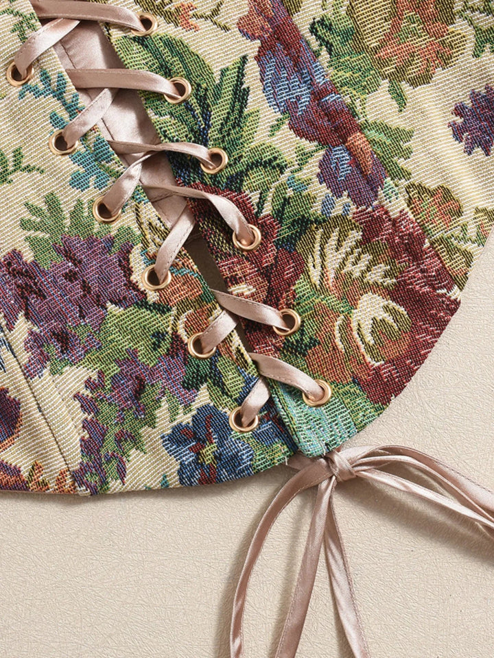 Floral Print Lace Up Tube Top - Floral - S - ae57fb88bdfb41ff8a85f5fbe58dea7f - Max - Origin - Tatoo Tee