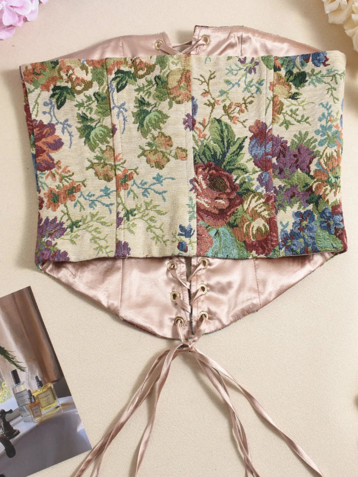 Floral Print Lace Up Tube Top - Floral - S - b90d30c8543f4667b093cbc5c5ea2725 - Max - Origin - Tatoo Tee