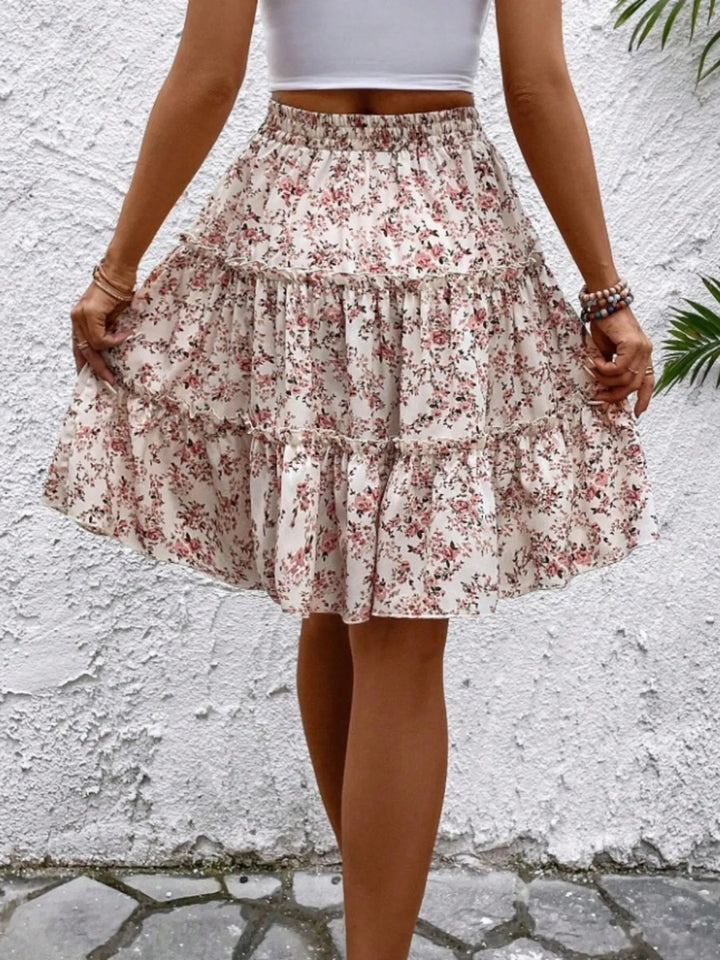 Floral Print Midi Skirt - Apricot - S - a5b6be62622f4e7cb5b33c54bcbdde7f - Max - Origin - Tatoo Tee