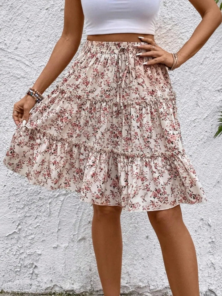 Floral Print Midi Skirt - Apricot - S - 98403aef881c49148546b96e7cb3d661 - Max - Origin - Tatoo Tee
