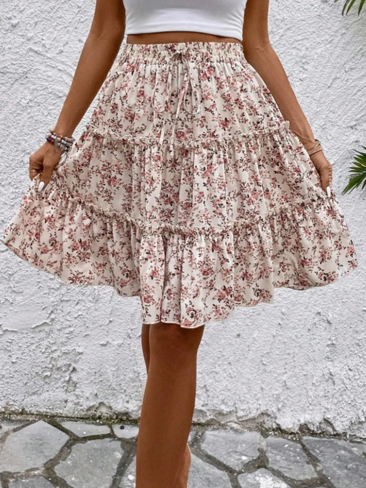 Floral Print Midi Skirt - Apricot - S - 424bddb0615f411a88e767eb85805ade - Max - Origin - Tatoo Tee