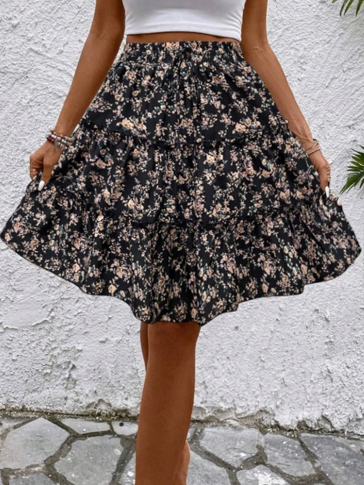 Floral Print Midi Skirt - Black - S - 7fb15bff941b40b486b9f5ec54c25540 - Max - Origin - Tatoo Tee