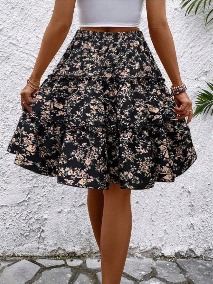 Floral Print Midi Skirt - Black - S - 39f55edcbc8b4a4cb000fa78caeb834c - Max - Origin - Tatoo Tee