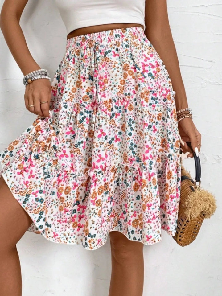 Floral Print Midi Skirt - Pink - S - d285760aa88e47d39933e5f844127cde - Max - Origin - Tatoo Tee