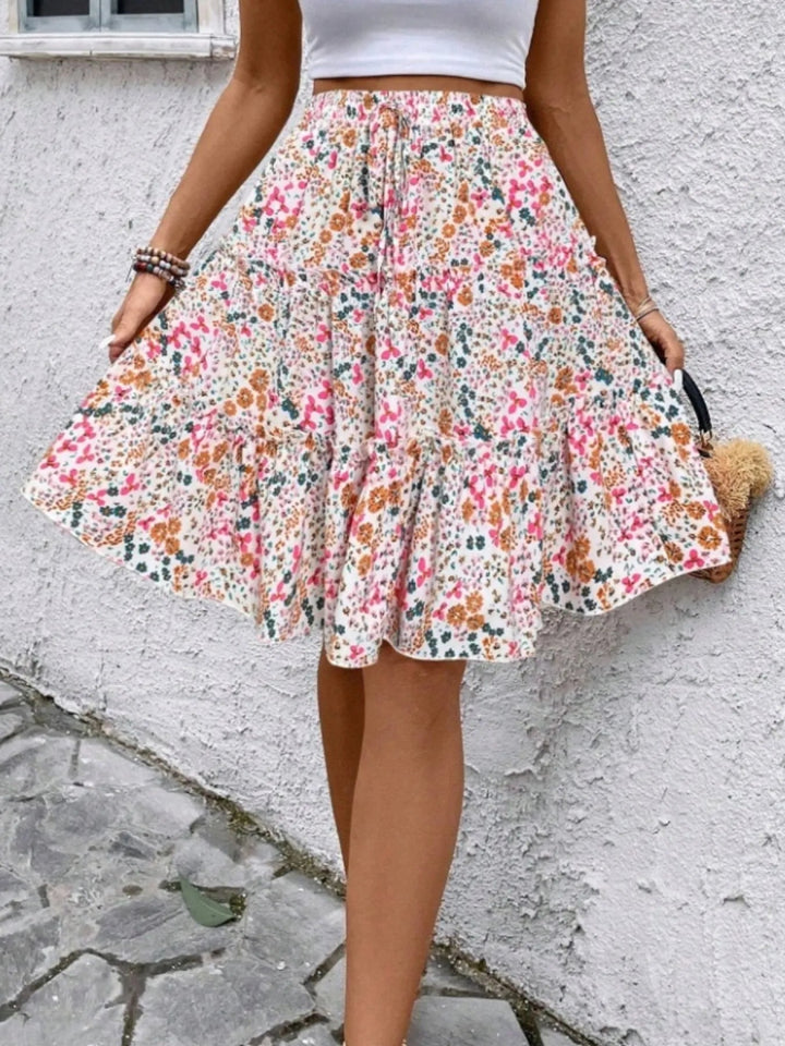 Floral Print Midi Skirt - Pink - S - 74936b47d44f4f6c9090810a9585eaa7 - Max - Origin - Tatoo Tee