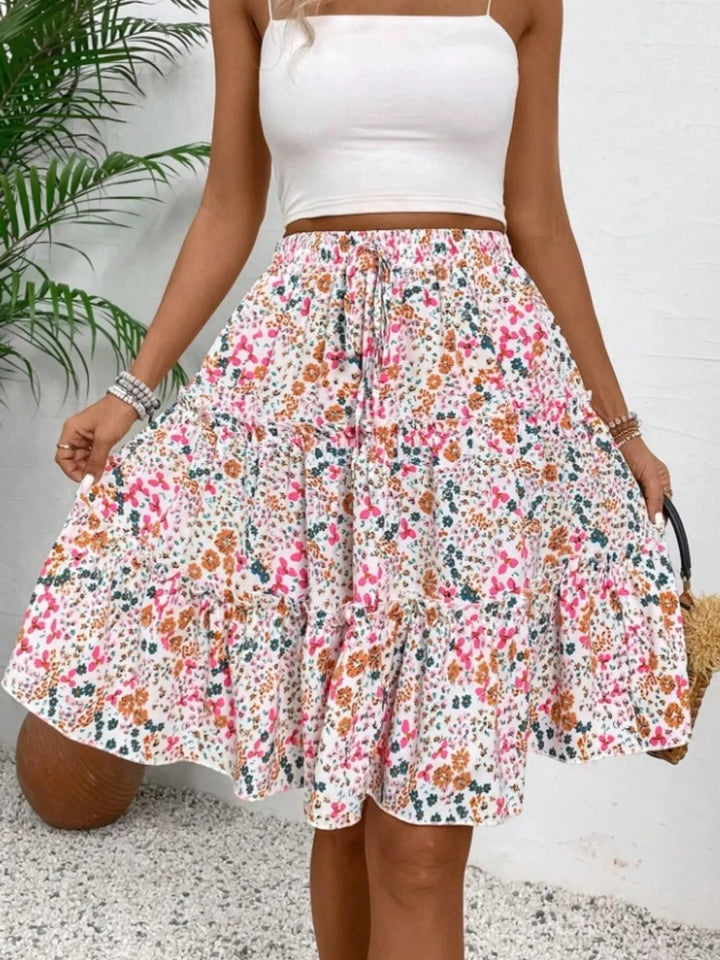 Floral Print Midi Skirt - Pink - S - 8063cfd7de544fbca9a3b47d00177025 - Max - Origin - Tatoo Tee