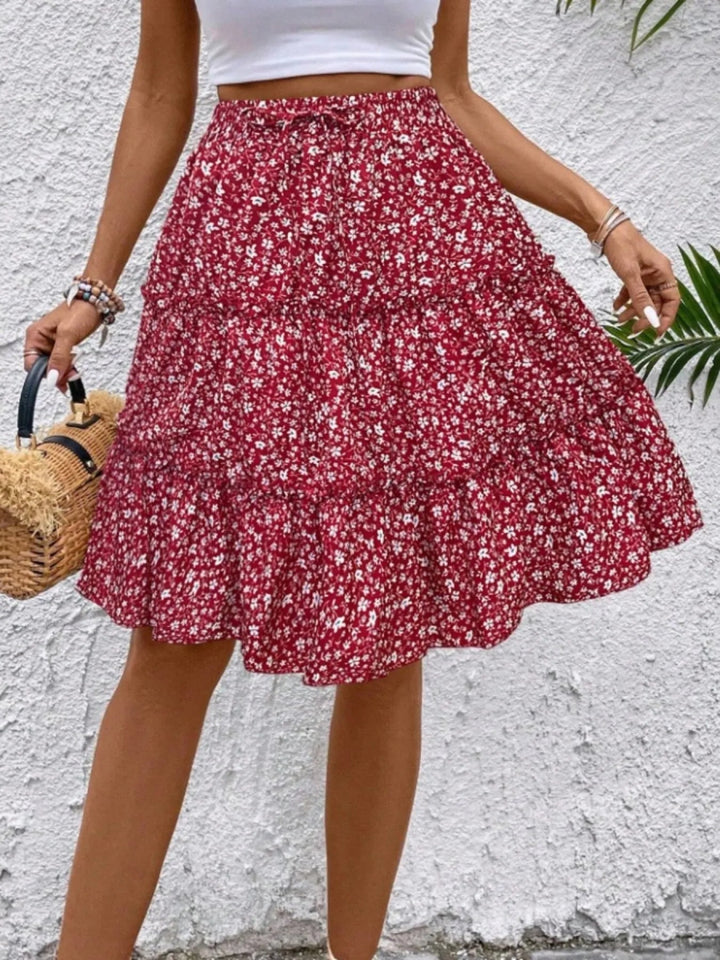 Floral Print Midi Skirt - Red - S - e361df59e8e24c67bccbd54a73b3337a - Max - Origin - Tatoo Tee