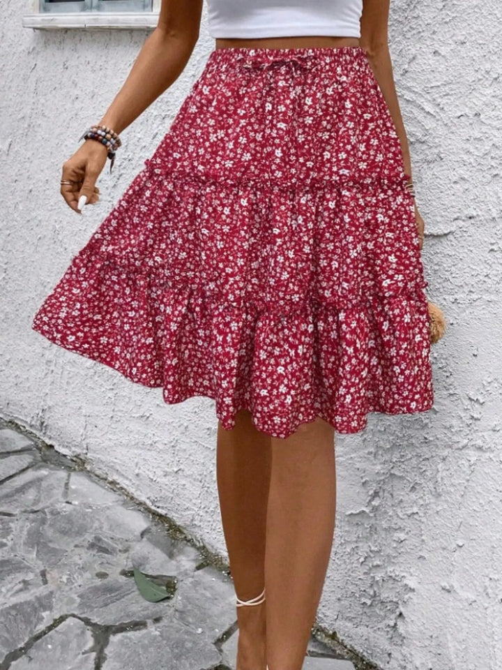 Floral Print Midi Skirt - Red - S - 40cf4a4970cf49b99e7e5976e7f07625 - Max - Origin - Tatoo Tee