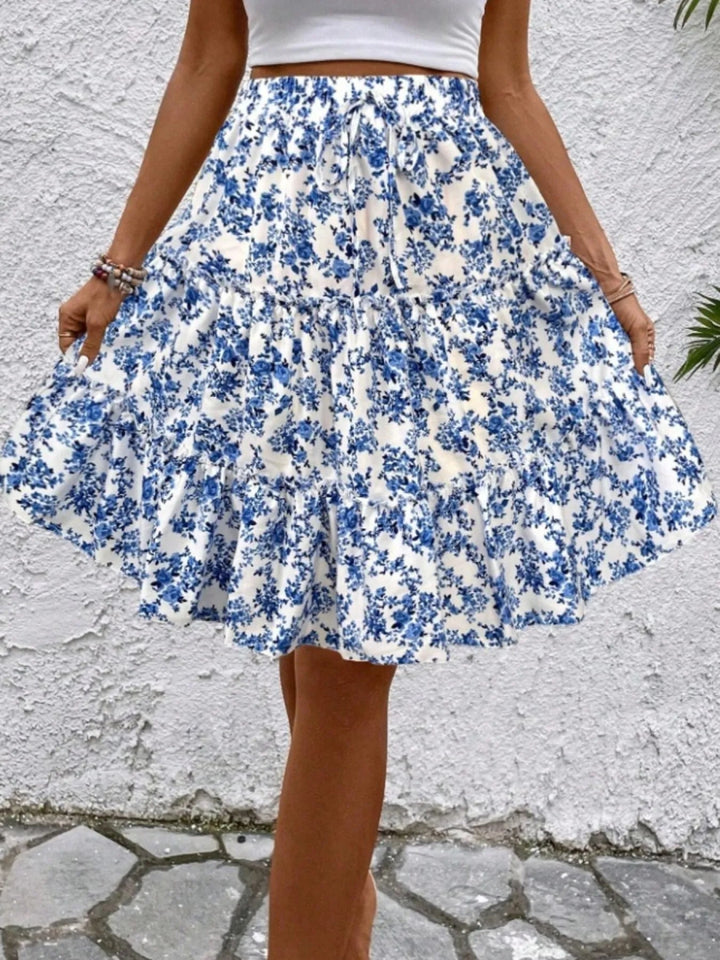 Floral Print Midi Skirt - Sky Blue - S - 2215e0174d26471c93784f7d10167ff9 - Max - Origin - Tatoo Tee