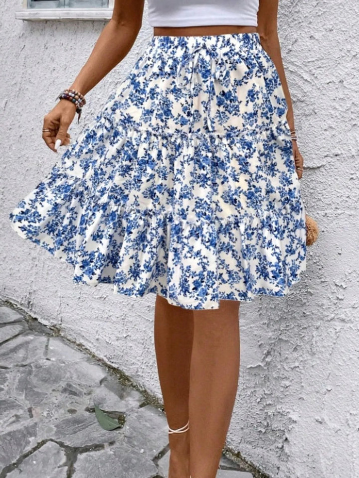 Floral Print Midi Skirt - Sky Blue - S - 85e147ffec024c498c28f87cf28ccbde - Max - Origin - Tatoo Tee