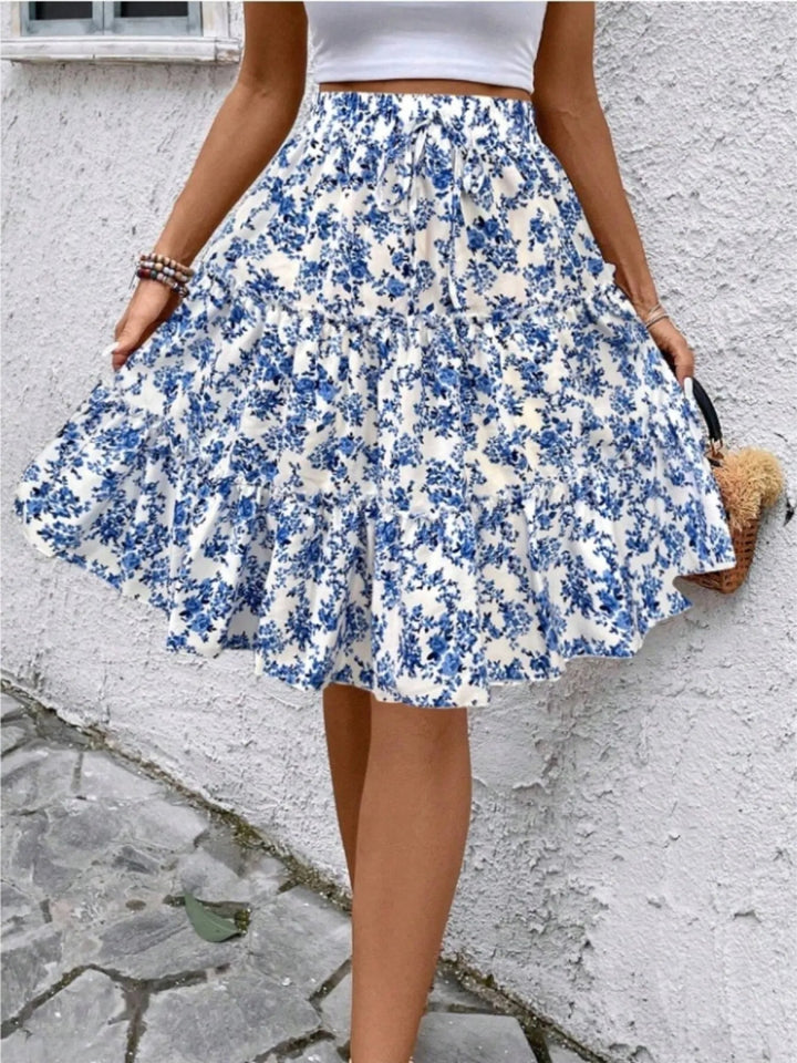 Floral Print Midi Skirt - Sky Blue - S - bdae9d4bea734470b02227111a5ed464 - Max - Origin - Tatoo Tee