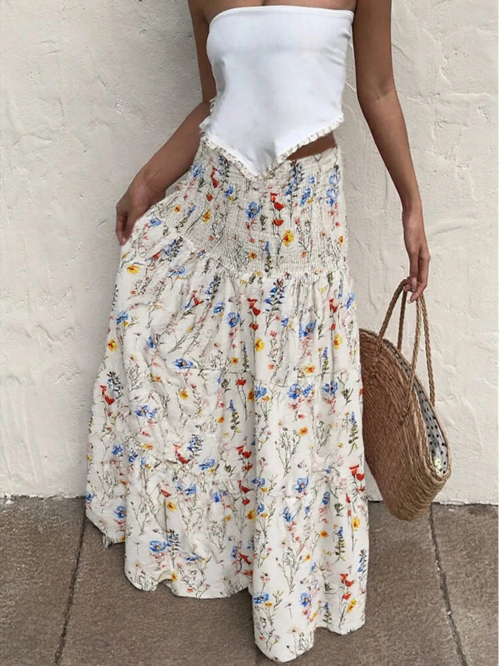Floral Tiered Maxi Skirt - White - S - 7bcdd8bb - 20f7 - 4f08 - a283 - 4f009c74cb2f - Max - Origin - Tatoo Tee