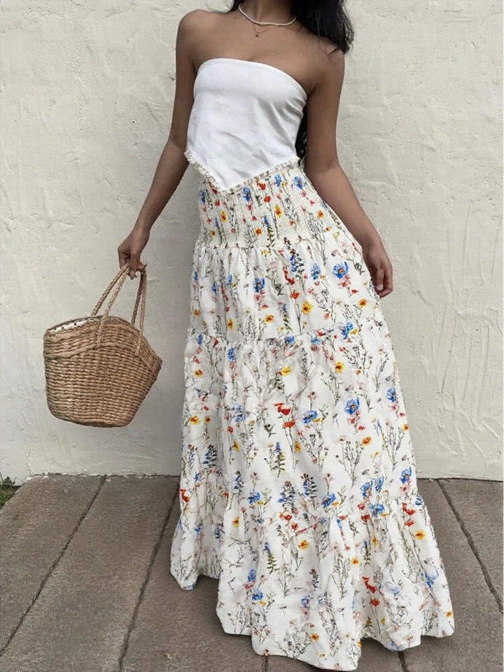 Floral Tiered Maxi Skirt - White - S - 383b6d80 - 5f8a - 4bb2 - b6b0 - dc799c8939a5 - Max - Origin - Tatoo Tee