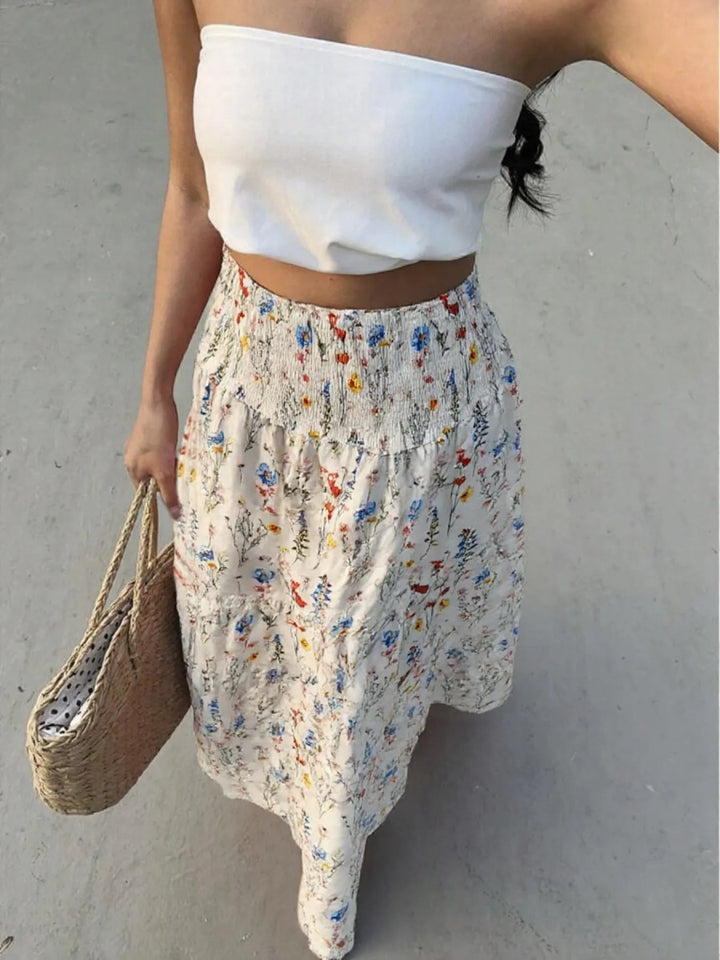 Floral Tiered Maxi Skirt - White - S - 7a962c94 - 68f7 - 4726 - 8e61 - a87eeed4c1a3 - Max - Origin - Tatoo Tee