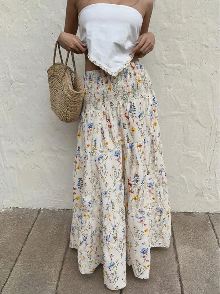 Floral Tiered Maxi Skirt - White - S - f715caf2 - a1c1 - 405b - a8a5 - a531571307ee - Max - Origin - Tatoo Tee