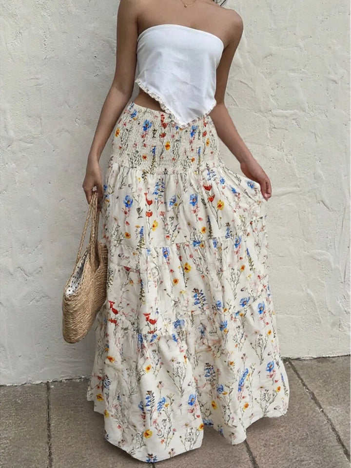 Floral Tiered Maxi Skirt - White - S - 4de2cf73 - f092 - 4f70 - a22b - 9dd9c5b30992 - Max - Origin - Tatoo Tee