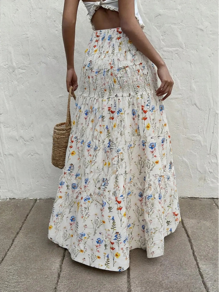 Floral Tiered Maxi Skirt - White - S - 221d5592 - f4b2 - 4292 - 9587 - 9d50e12a73b2 - Max - Origin - Tatoo Tee
