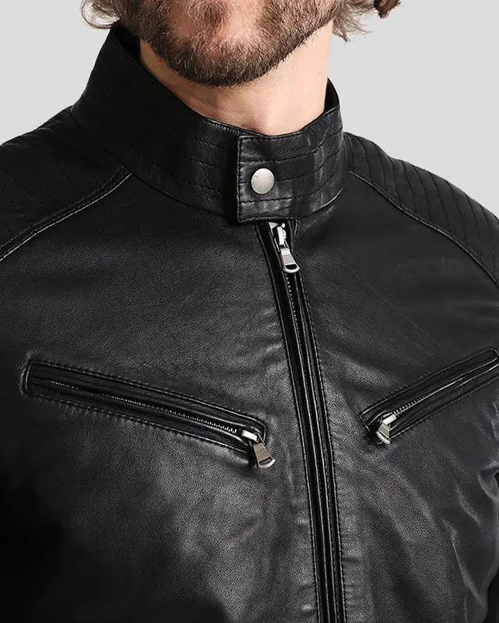 Frank Black Leather Racer Jacket - XS - Frank Black Leather Racer Jacket - Tatoo Tee