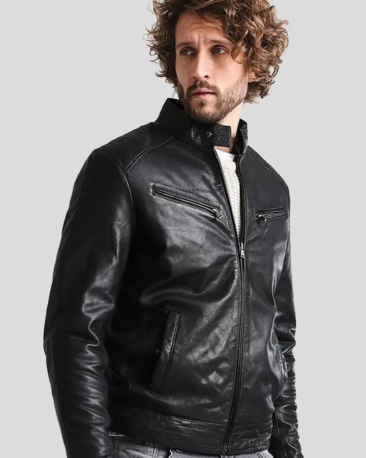 Frank Black Leather Racer Jacket - XS - Frank Black Leather Racer Jacket - Tatoo Tee