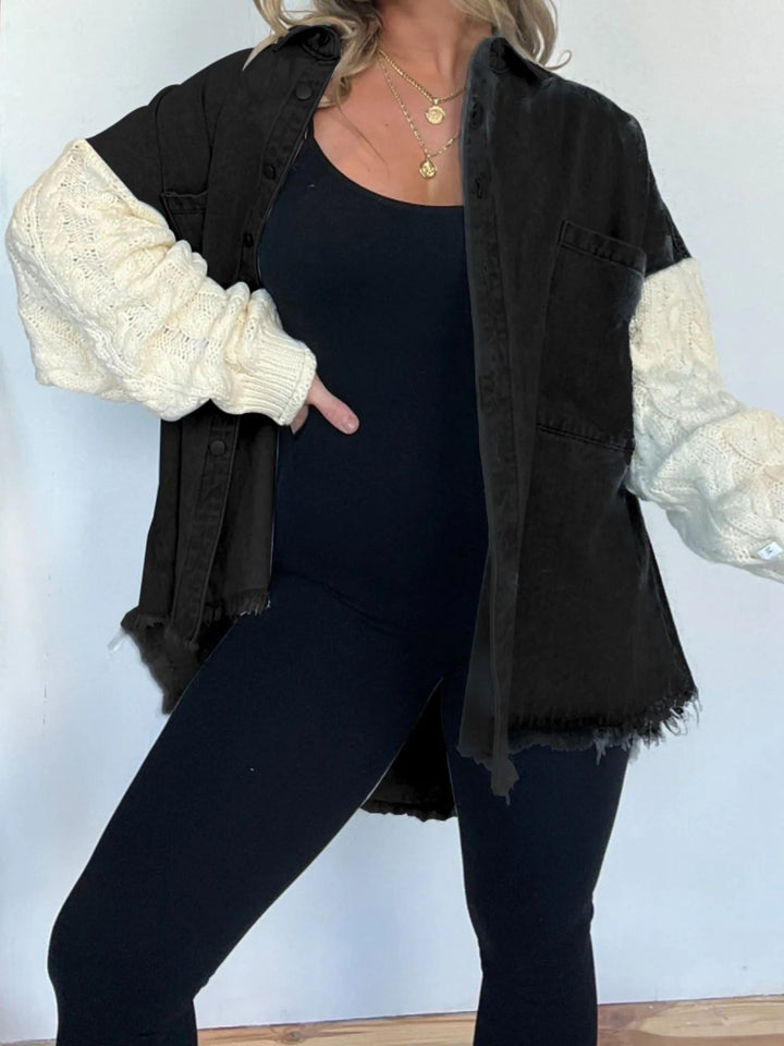 Full Size Raw Hem Button Up Patchwork Denim Jacket Plus Size - Black - S - e8d225a1 - 8a0c - 481b - 8250 - 4a8b21f2350f - Max - Origin - Tatoo Tee