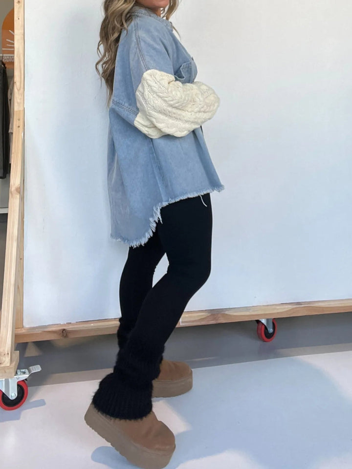 Full Size Raw Hem Button Up Patchwork Denim Jacket Plus Size - Blue - S - a9267d19c1414810bf60b715d3488608 - Max - Origin - Tatoo Tee