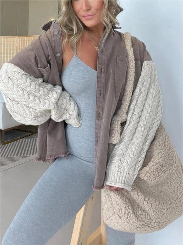 Full Size Raw Hem Button Up Patchwork Denim Jacket Plus Size - Brown - S - 42a8ea0ab4d849ed98e95af4246ccf0c - Max - Origin - Tatoo Tee