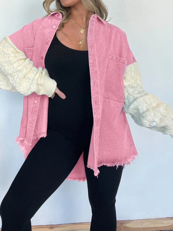 Full Size Raw Hem Button Up Patchwork Denim Jacket Plus Size - Pink - S - ce773e264da547719d26d257e53d9463 - Max - Origin - Tatoo Tee